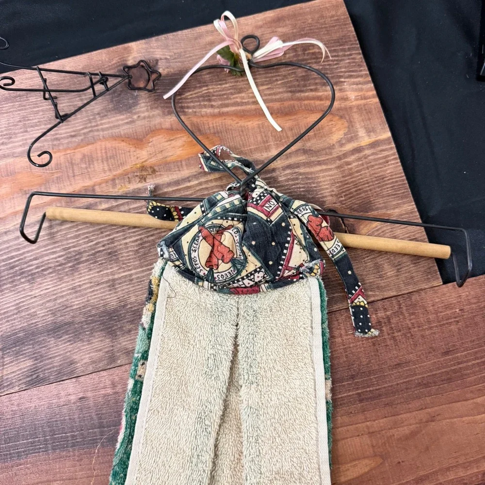 Handmade Primitive Country Kitchen Towel Set Watermelon Sunflower Heart Hanger